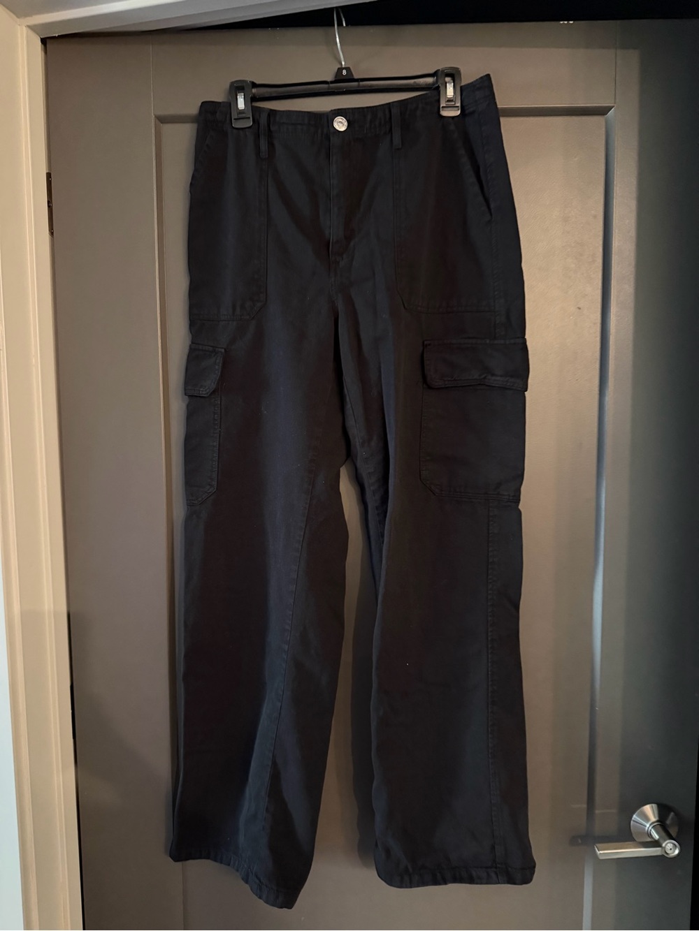 Zara Black Cargo Utility High Rise Straight Leg Pants size 10